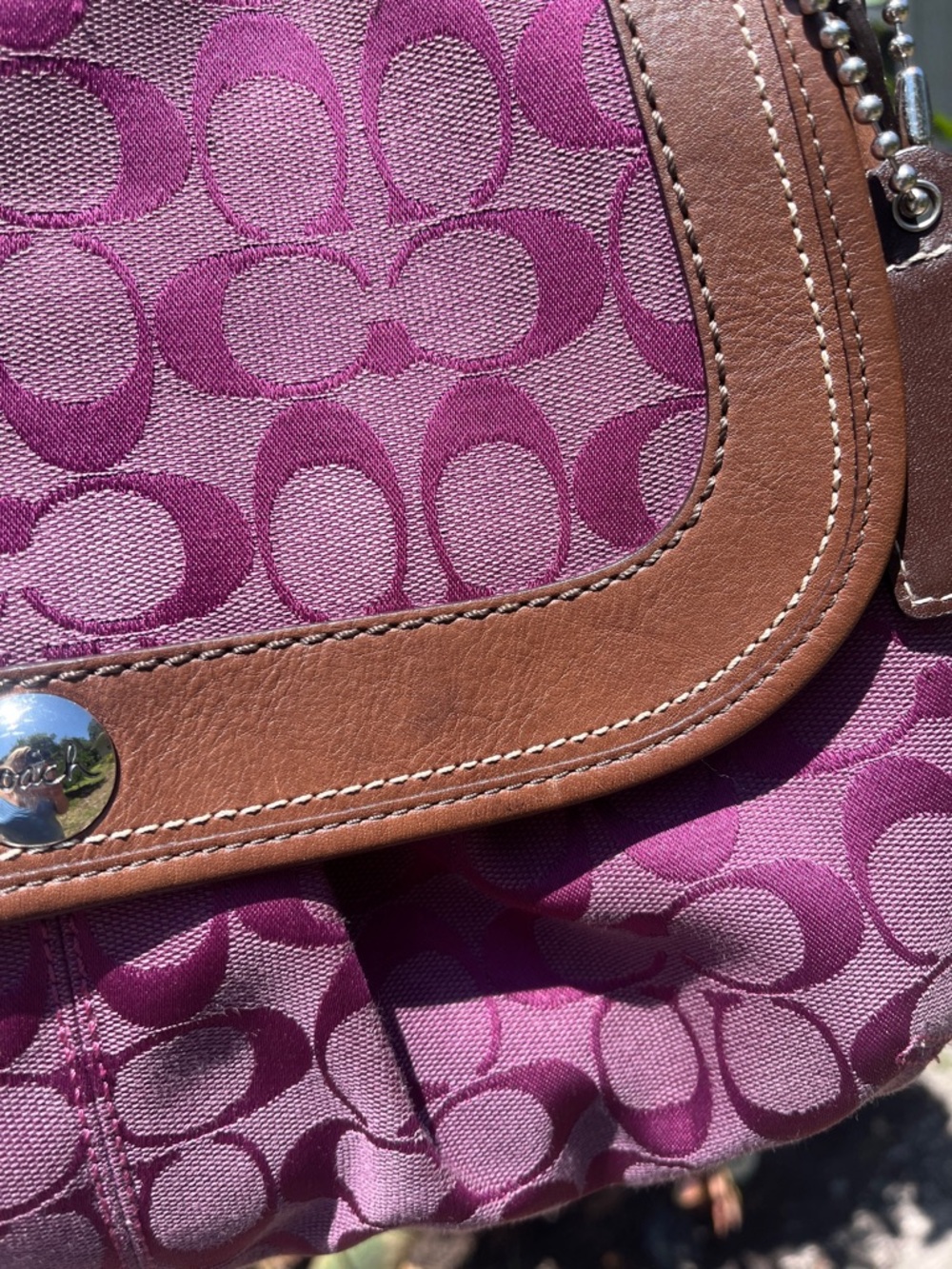 Coach Soho  Magenta Signature Canvas Shoulder Bag with Brown Leather Trim - Picture 3 of 6